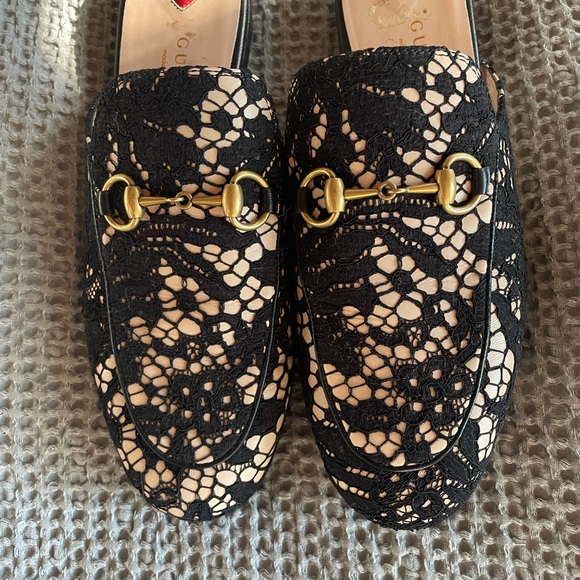 Gucci Black Horsebit Lace Mules - Picture 6 of 7
